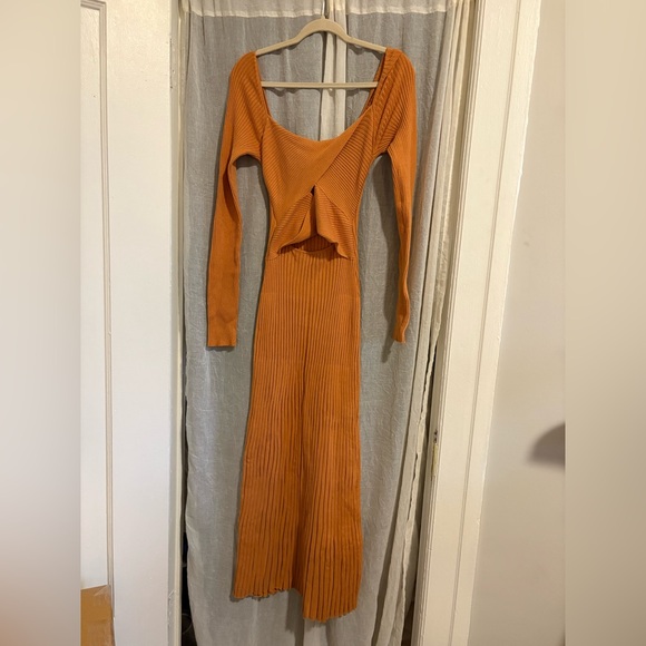 Free People Marnie Vibrant Orange Maxi Ribbed Cutout Dress Size XS - Picture 4 of 10